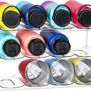 3 Tier Stackable Water Bottle Organizer Holder for Cabinet - for Stanley 40 oz & Others' Large Cup, Tumbler Organization - Clear Wine Rack, Home Kitchen Countertop Fridge Pantry Shelf Storage, Hold 12