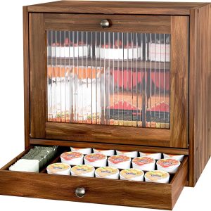 Bread Box for Kitchen Countertop, Large Corner Bread Storage Container, 3 Tier Wooden Breadbox Bin, Farmhouse Pantry Shelf with Acrylic Window, Retro Brown