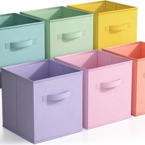 Sorbus 11 Inch Fabric Storage Cubes - Sturdy Collapsible Storage Bins & Handle - 6 Foldable Baskets for Organizing Clothes, Toys, Books - Multi Colored Storage Baskets for Shelves, Kids Room, Closets